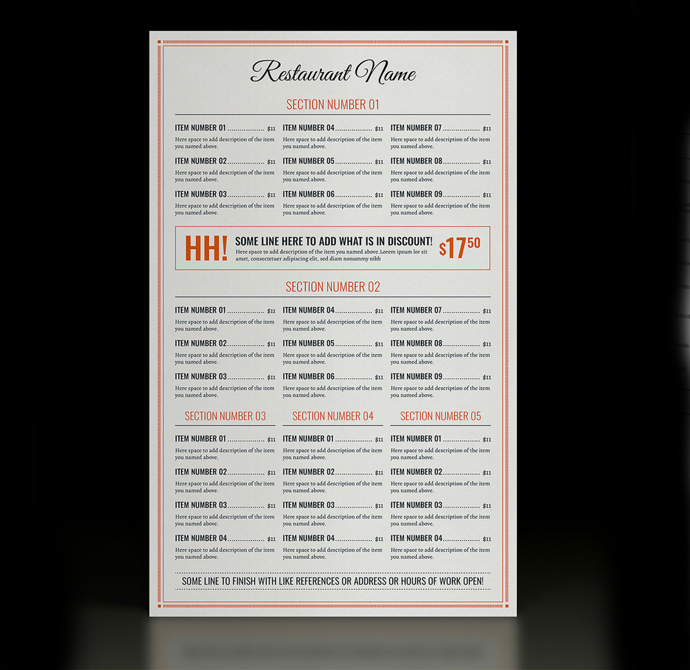 Menu - 11" x 17"