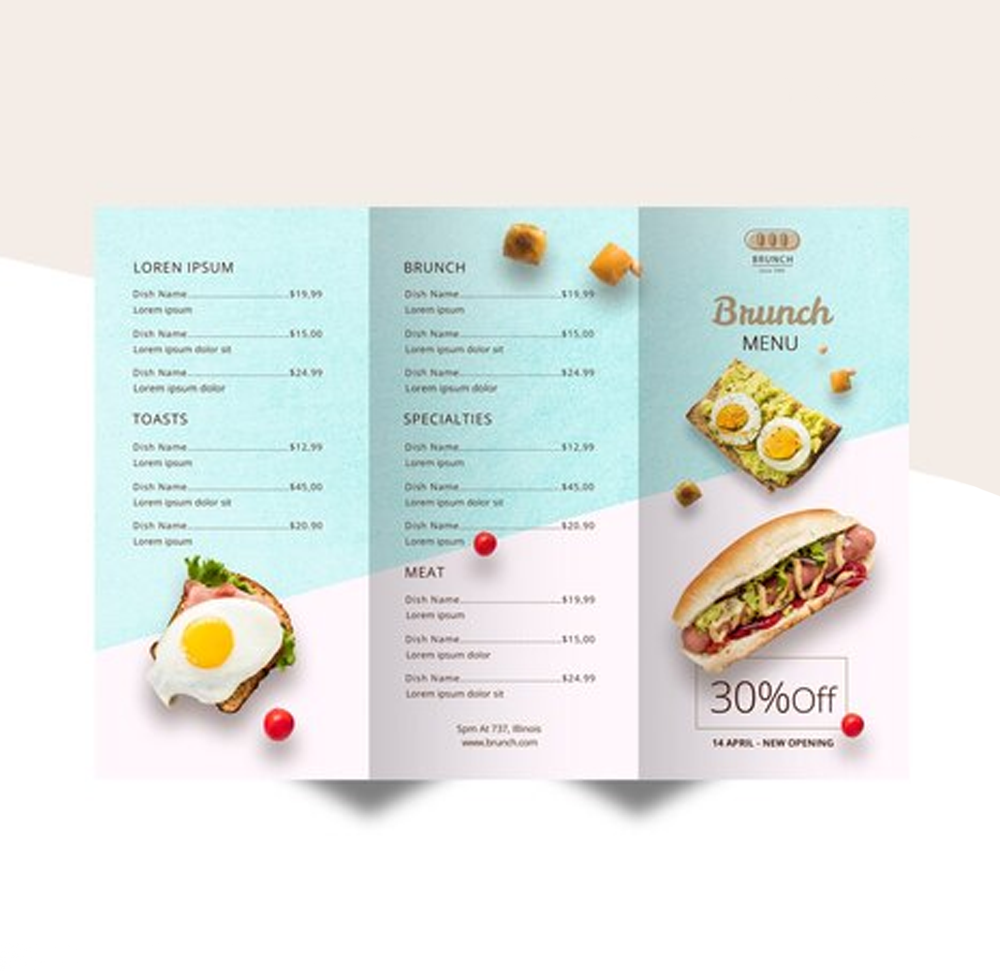 Tri-Fold Menu - 8.5" x 11" - 100lb Gloss Book